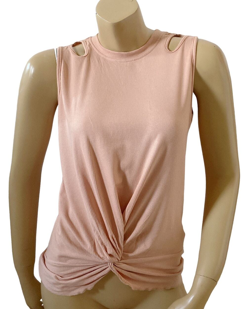 Shein Tank Top Womens Medium Peach Sleeveless Twist Front Cutout Ribbed